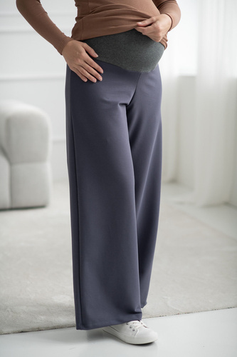 Pantalones premamá anchos Wide Flow Milk & Love Wide Leg con cinturilla 2 en 1 color acero