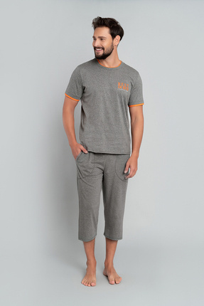 Marek Pijama de hombre manga corta, pantalón 3/4 Moda Italiana- melange medio