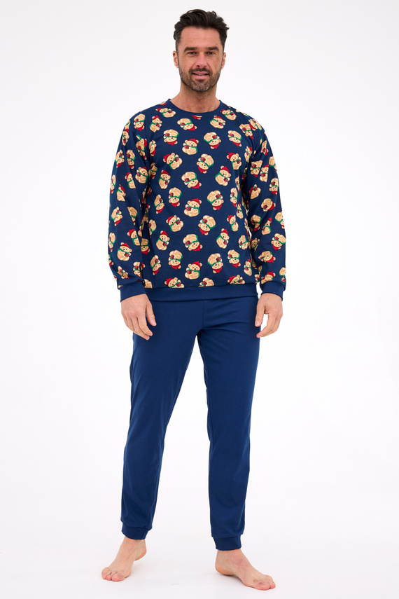 457/293 Pijama de hombre Teddy 6 Cornette - Navidad, azul marino, algodón