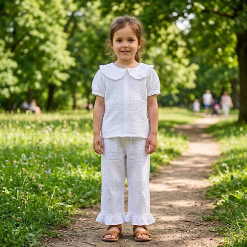 Pantalones para niña Nicol 224330 muselina 100% algodón anchos verano - blancos