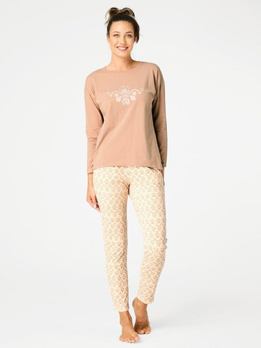 Pijama de señora Key LNS 579 - beige, algodón, manga larga, cómodo