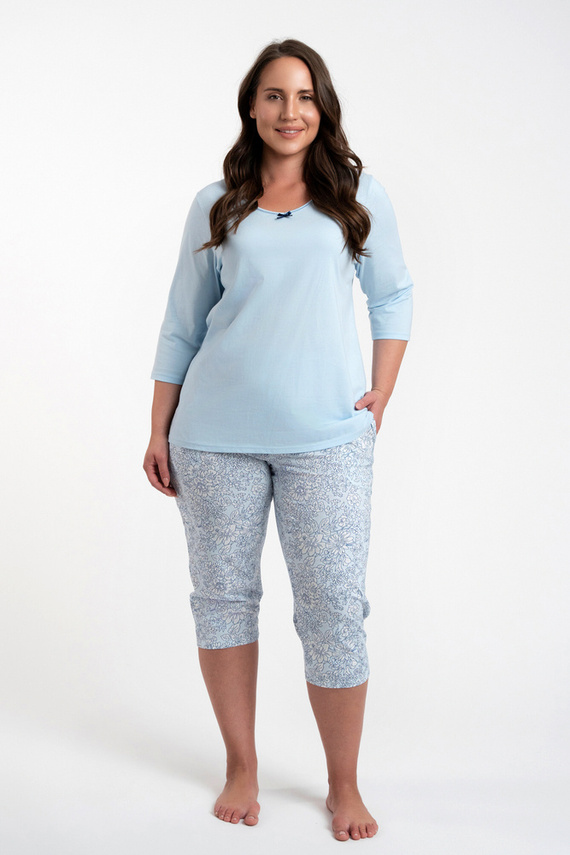 Salli Pijama de mujer manga 3/4 y pantalón 3/4 Moda Italiana -azul/estampado