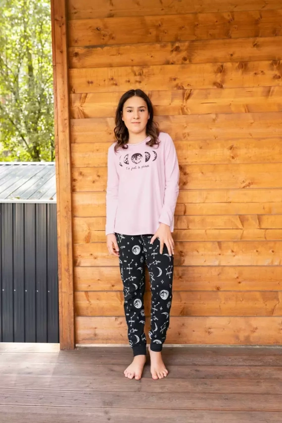 Umbra Pijama de niña, manga larga y pantalón Italian Fashion- salmón/estampado