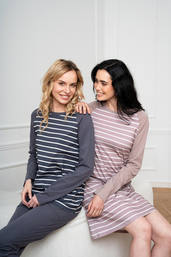 Oda Pijama señora manga larga, pantalón largo Moda Italiana - estampado grafito/grafito