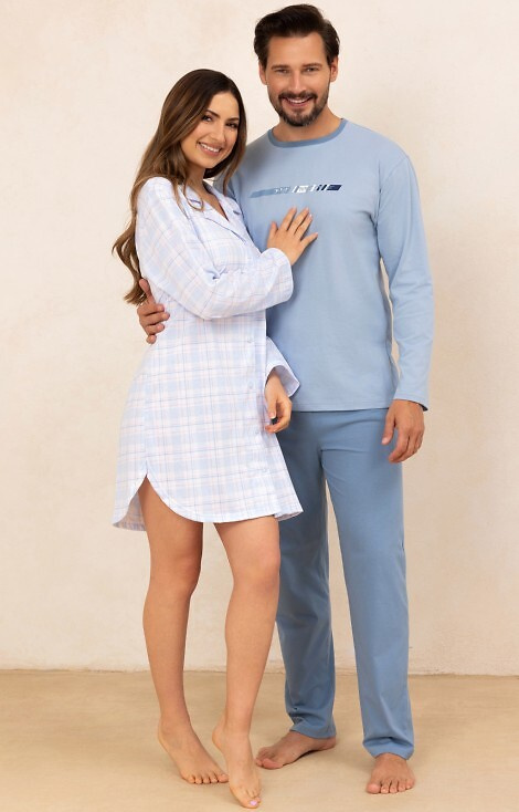 168 Camisa señora Regina azul - 100% algodón, manga larga, cuadros