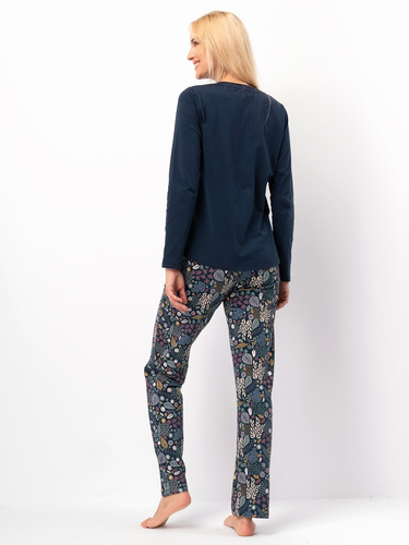 Pijama de mujer Key LNS 570 marino oscuro - algodón, manga larga, elegante