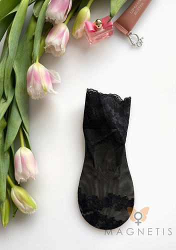 Calcetines de encaje para mujer Magnetis GC-251134 con motivo floral y suela de algodón black