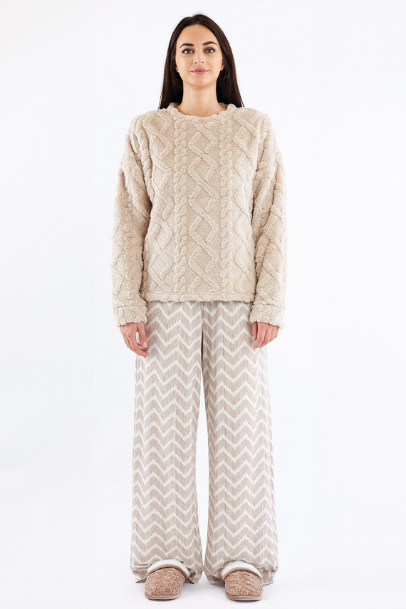 Sofie Pijama de mujer Sorbetto beige - cálido sherpa, palazzo, elegante y suave