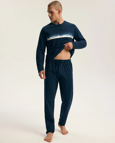 Henderson Froze 45492 Pijama larga para hombre 100% algodón azul marino