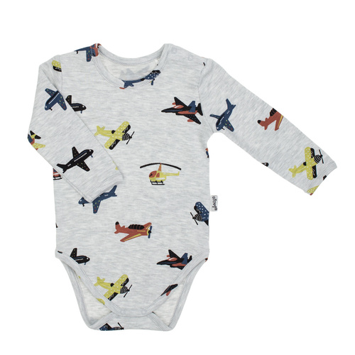 219095 Willy Nicol body bebé algodón gris con aviones - manga larga