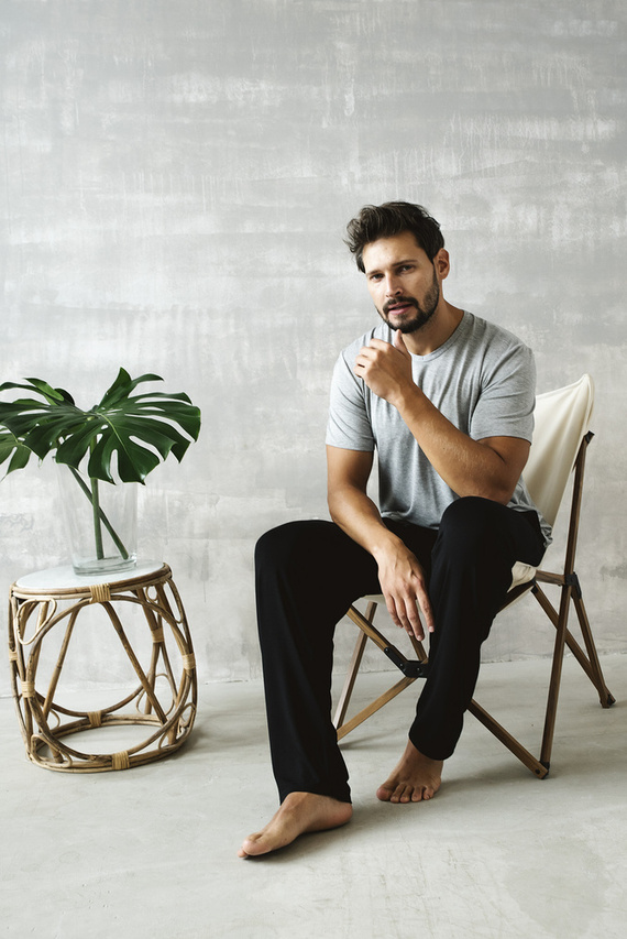 Dallas Pijama de manga corta para hombre, pantalón largo Italian Fashion- melange/negro