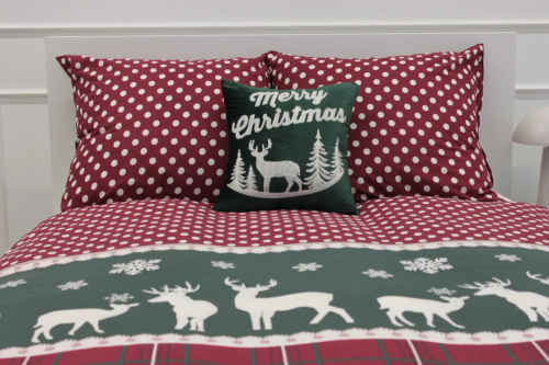 Xmass Navidad ropa de cama de algodón Spod Igły i Nitki - reno a cuadros rojos guisantes verdes, juego con cremallera, 100% algodón