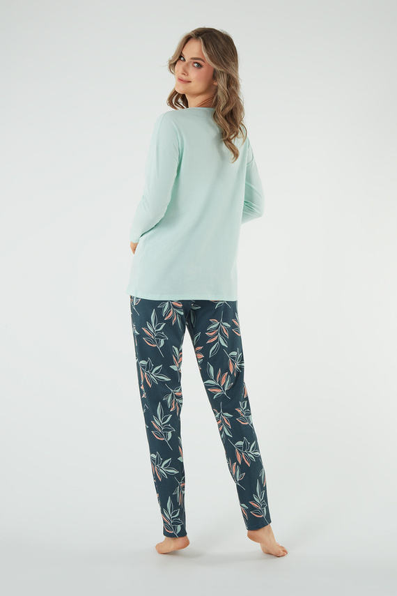 Julietta Pijama señora manga larga, pantalón largo Moda Italiana - pistacho/estampado