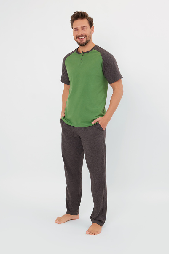 Pijama Alexander Hombre manga corta, pantalón largo Moda Italiana - verde/c.melange