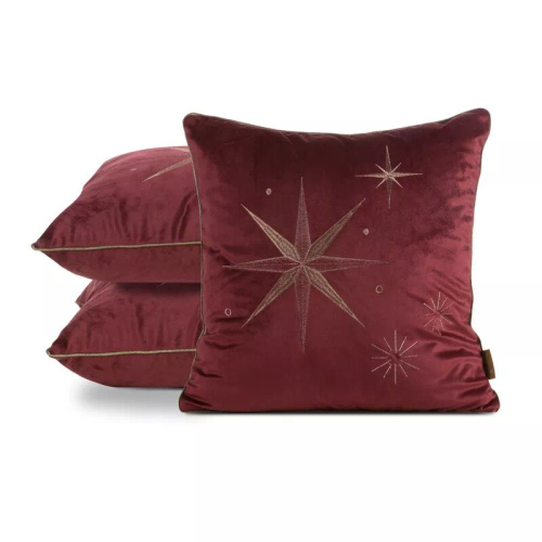 Chp 259 Eurofirany Funda de almohada navideña - terciopelo burdeos con estrella champán
