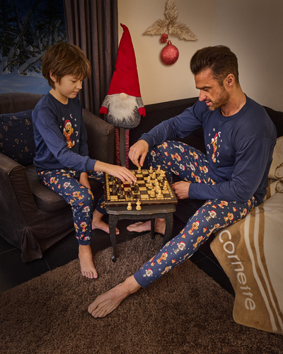 593/173 966/173 Perro Pijama de niño Cornette - Navidad, azul marino, algodón