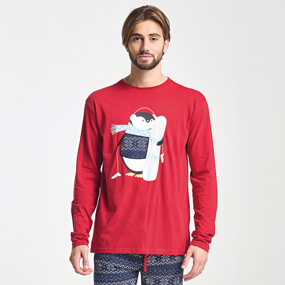 Albano Pijama de hombre Sorbetto rojo - Navidad, con pingüino