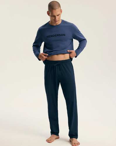 Henderson Flock 45491 Pijama para hombre azul acero larga 100% algodón
