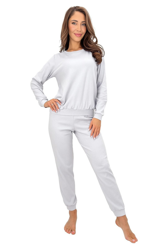 Piżama para mujer Donna Home Long algodón canalé manga larga y pantalón gris