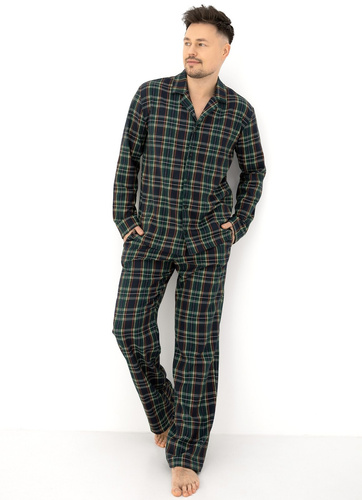 Sensis George pijama hombre 100% algodón franela verde de cuadros