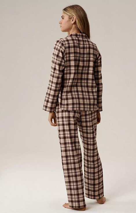 NLP-505 Pijama de mujer Atlantic marrón - franela, cremallera, cuadros, algodón