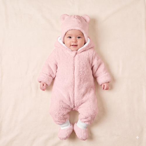 226271 Nicol HANIA Mono de peluche + botines primeros pasos rosa polvo