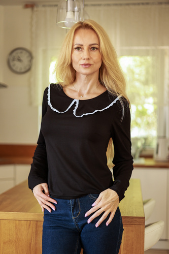 Mirale Amelia Blusa de Mujer de Viscosa con Cuello de Encaje Elegante - negra