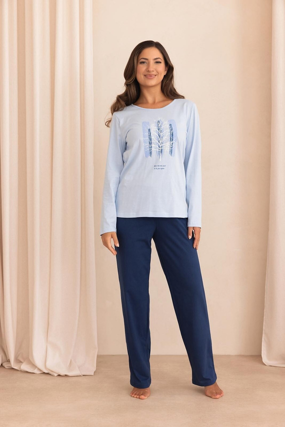Pijama de mujer Regina 4020 100% algodón Manga larga Pantalones largos azul
