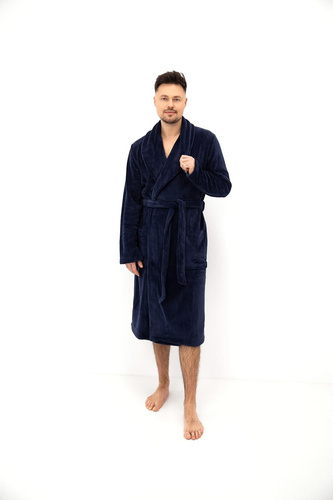 Sensis Theo Bata larga para hombre azul marino lisa con cuello