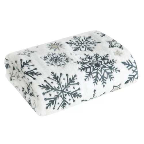 Eurofirany Manta de Navidad blanca azul marino copos de nieve - colcha de microfibra suave, 240 g/m²
