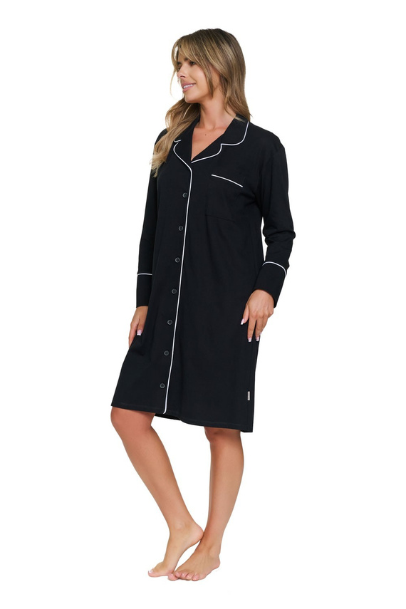 Doctor Nap 7529 Camisón Negro para Lactancia 100% Algodón Manga Larga