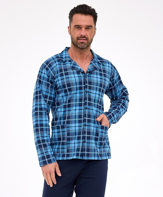114/82 Pijama de hombre Cornette | Delantero abierto, 100% algodón, cuello y bolsillos