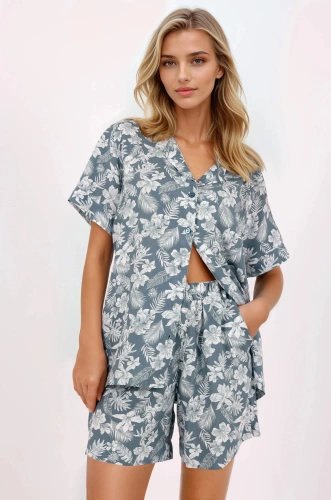 Pijama de mujer Stylish Embrace - Conjunto de verano de manga corta Momenti Per Me verde