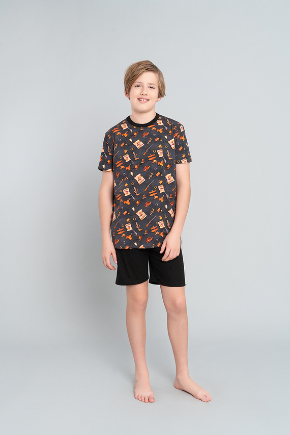 Pijama de niño Western manga corta, pantalón Italian Fashion- grafito/negro