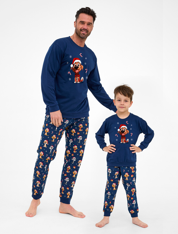 115/294 Perro Pijama de hombre Cornette - Navidad, azul marino, algodón