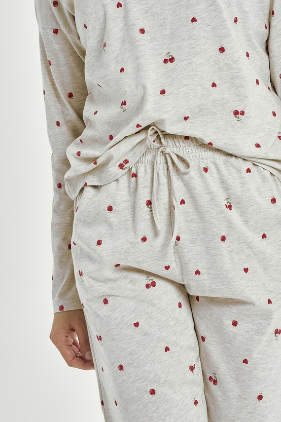 Adele 3430 Taro pijama mujer gris manga larga algodón motivo cereza