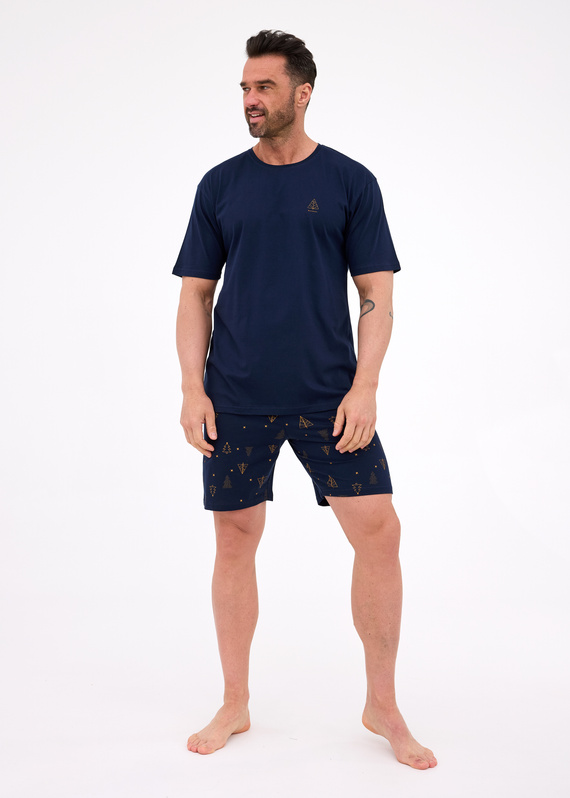 326/297 Pijama de hombre Night Cornette - Navidad, algodón, pantalón azul marino con árboles de Navidad