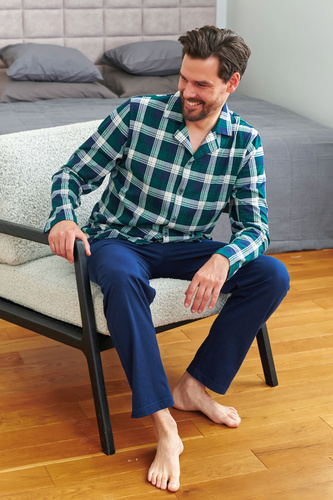 Doctor Nap 7367 - Pijama de hombre de algodón con camisa a cuadros | 100% algodón, pulido - esmeralda