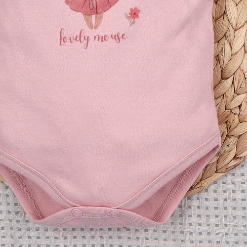 Body bebé Nini Little Mouse algodón orgánico botones hombro manga corta