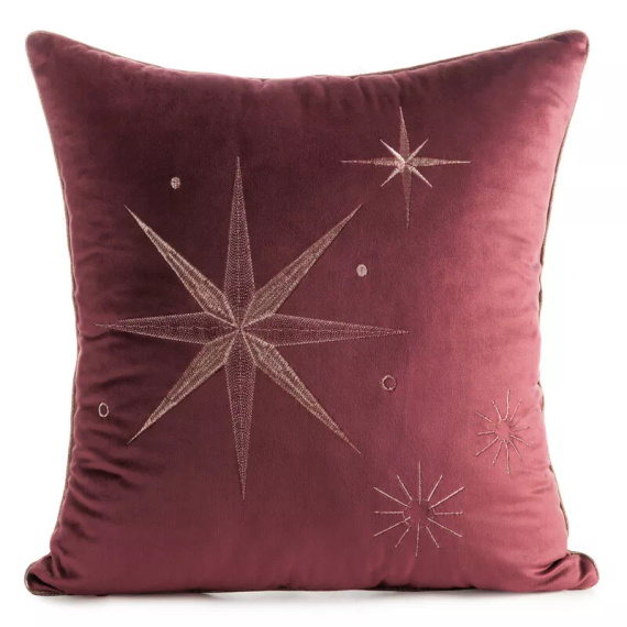 Chp 259 Eurofirany Funda de almohada navideña - terciopelo burdeos con estrella champán