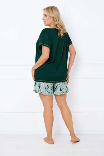 Florisa Pijama de manga corta para mujer, pantalón corto Moda Italiana - verde oscuro/estampado