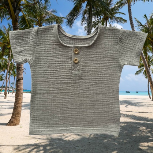 BL55107 Mamatti Blusa polo de muselina gris manga corta con botones