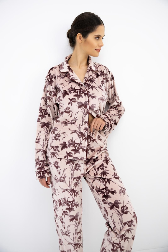 Sensis Thalia Pijama de Mujer de Terciopelo con Botones Rosa Larga