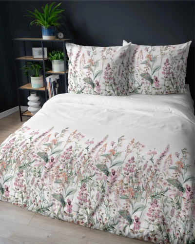 5485 A Detexpol Satin Stories ropa de cama blanco-rosa | 100% algodón, tejido de satén, cremallera, papel de regalo