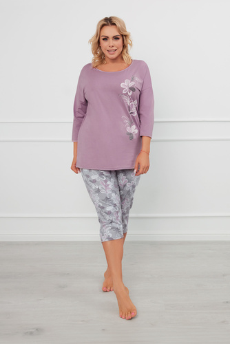 Ibena Pijama de manga 3/4 para mujer, pantalón 3/4 Moda Italiana - brezo/estampado