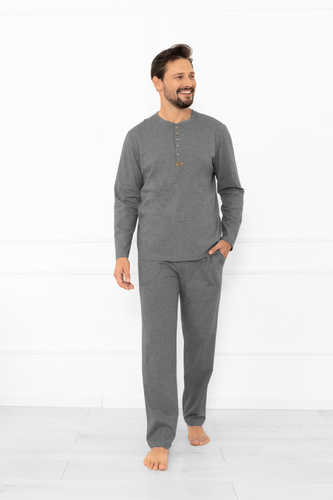 Pijama de hombre Gordo - algodón clásico, polo y pantalón con bolsillos Moda Italiana - melange