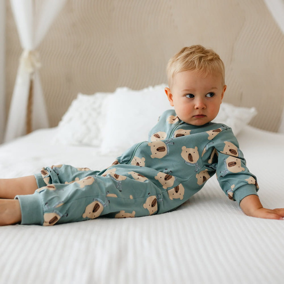 Pijama infantil Beary Cool Eevi - salvia, algodón, sin pies, cremallera