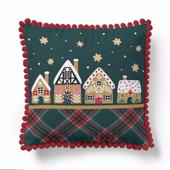 5379 Una Navidad funda de almohada decorativa Navidad Deco Detexpol casa de pan de jengibre y las estrellas - zip