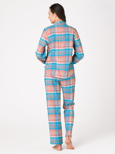Pijama de mujer Key LNS 435 azul marina – de franela, abotonada, 100% algodón