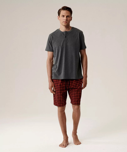 Pijama de hombre NMP-397 - algodón gris rojizo, manga corta, ligero y cómodo para el verano